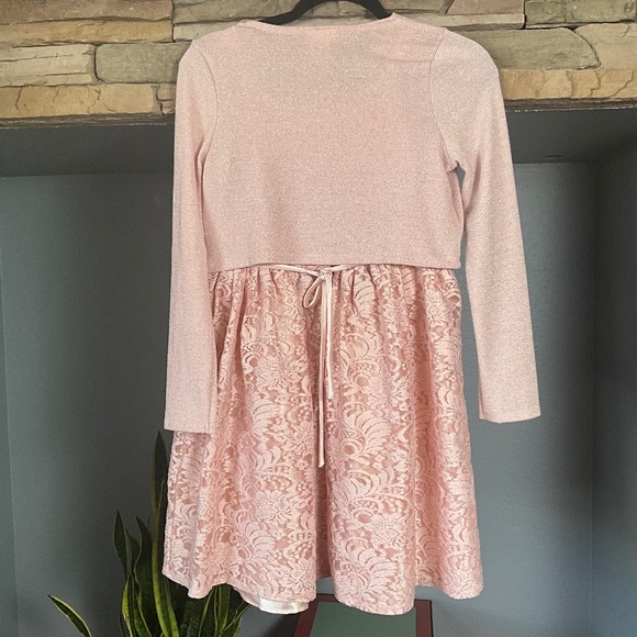 Holiday Party 2-Pc Lace Metallic Dress Sweater Set Party Formal Event Pink 14 - Picture 3 of 9